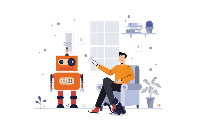 Man controlling robot  일러스트레이션