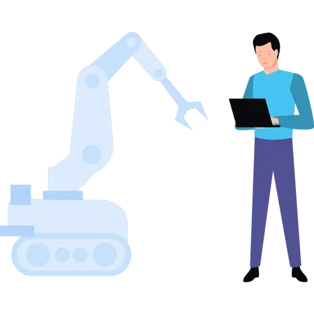 Man controlling robotic arm using laptop  Illustration