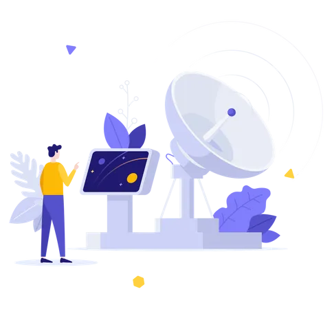 Man Controlling Satellite Dish Illustration
