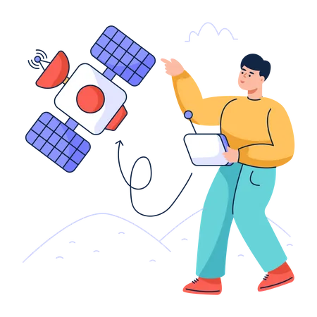 Man controlling Satellite dish Illustration
