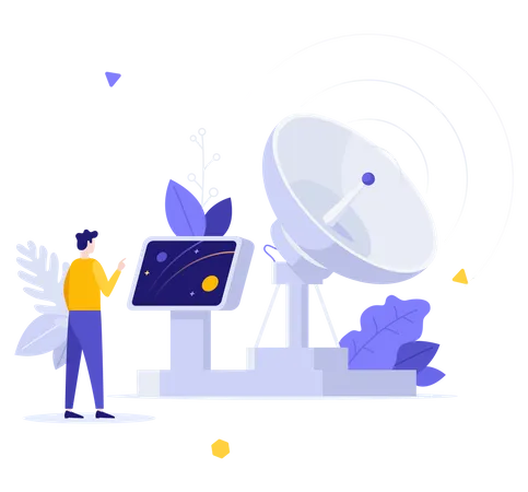 Man Controlling Satellite Dish  Illustration