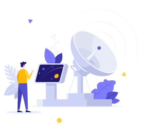 Man Controlling Satellite Dish  일러스트레이션