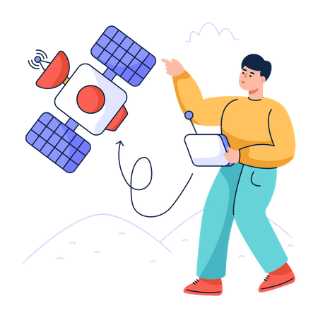 Man controlling Satellite dish  일러스트레이션