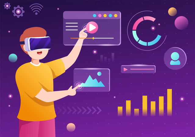 Man controlling using VR goggles  일러스트레이션