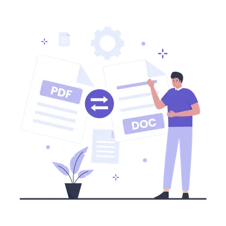 Man convert file from Pdf to Doc Illustration