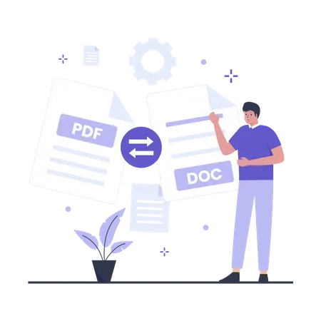 Man convert file from Pdf to Doc  Illustration