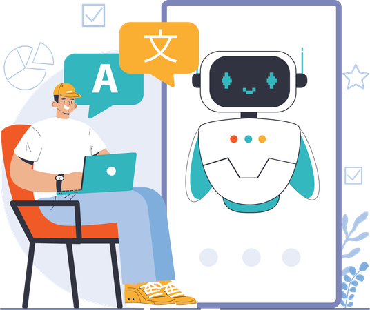 Man converting language using chatbot  Illustration