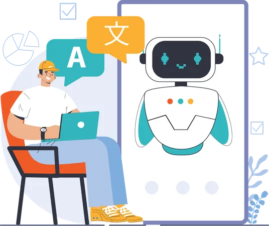 Man converting language using chatbot  Illustration