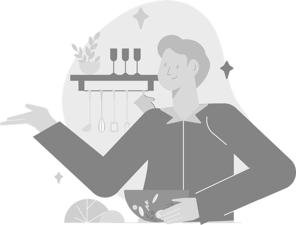 Man Cooking At Kitchen  Illustration