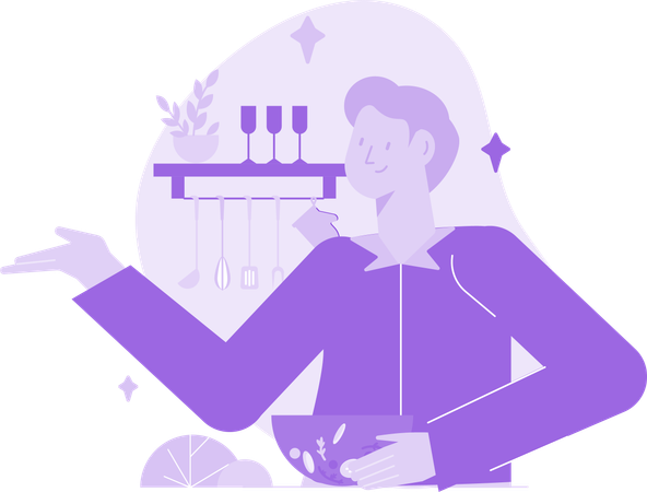 Man Cooking At Kitchen  Illustration