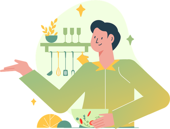 Man Cooking At Kitchen  Illustration