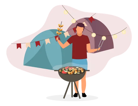 Man cooking barbeque dish  Illustration