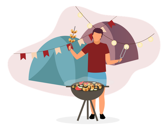 Man cooking barbeque dish  Illustration