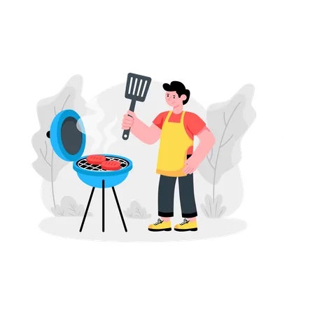 Man Cooking Bbq On Grill  Illustration