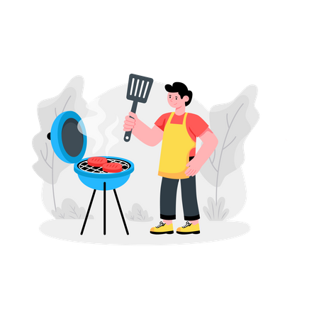 Man Cooking Bbq On Grill  Illustration