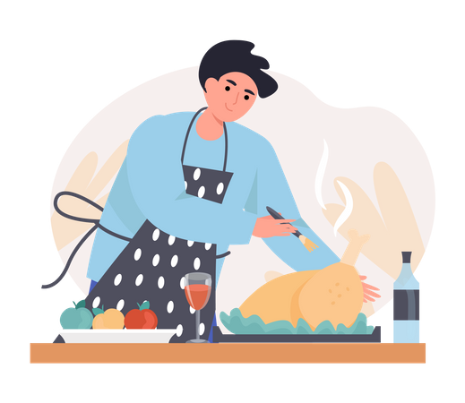 Man Cooking   Chicken Illustration