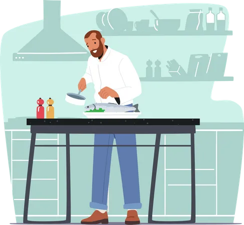 Man cooking delicious food Illustration