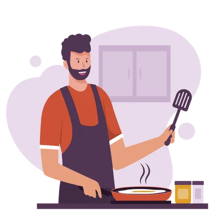Man cooking food in kitchen  Illustration