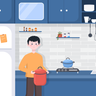 man cooking in kitchen illustrations