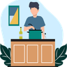 man cooking in kitchen illustrations