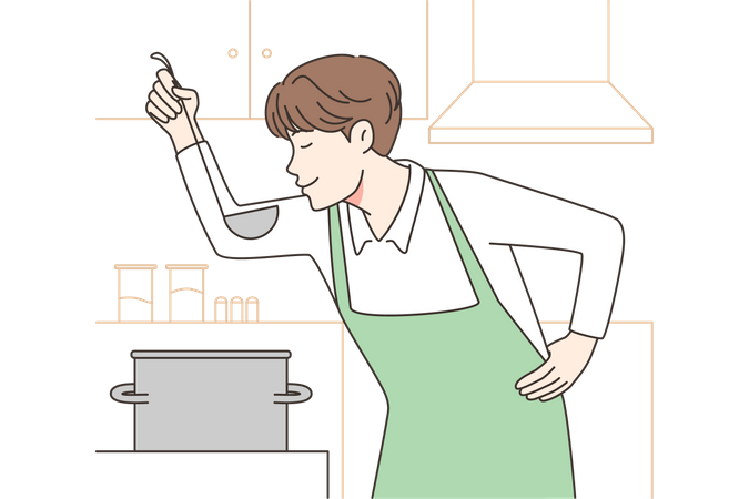 Man cooking in kitchen Illustration