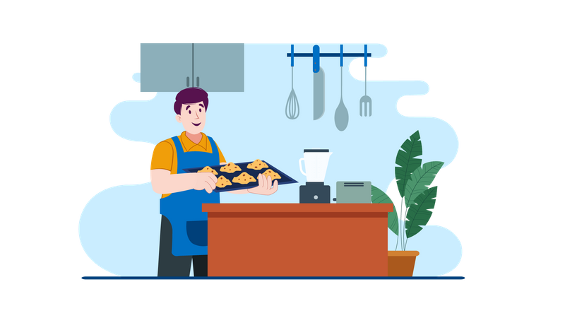 Man cooking in kitchen  Illustration