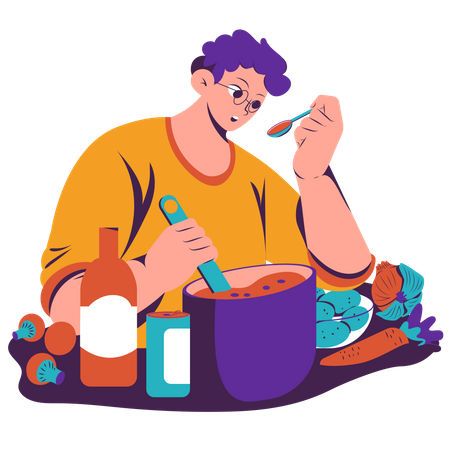 Man cooking meal Illustration
