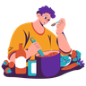 man cooking meal illustration