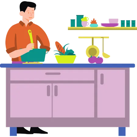 Man cooking meal Illustration