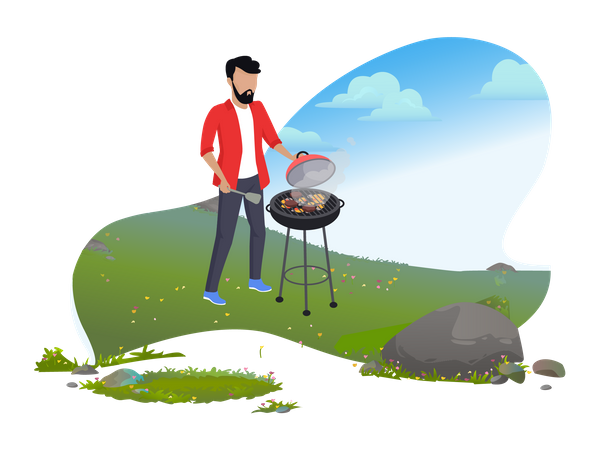 Man cooking meal using barbeque  Illustration