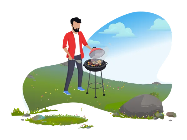 Man cooking meal using barbeque  Illustration