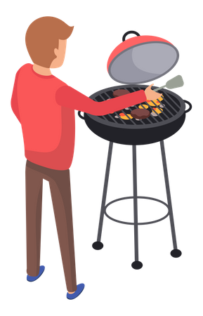 Man cooking meal using barbeque  Illustration