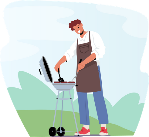 Man cooking meal using barbeque  Illustration