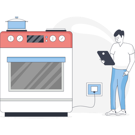 Man Cooking On Electric Stove  Illustration