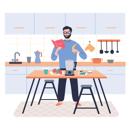 Man cooking vegetarian food  Illustration