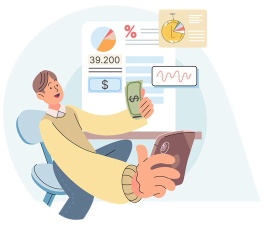 Man Counting income and expenses  Illustration
