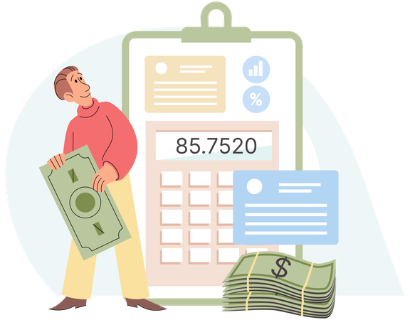 Man Counting income and expenses  Illustration