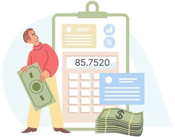 Man Counting income and expenses  Illustration