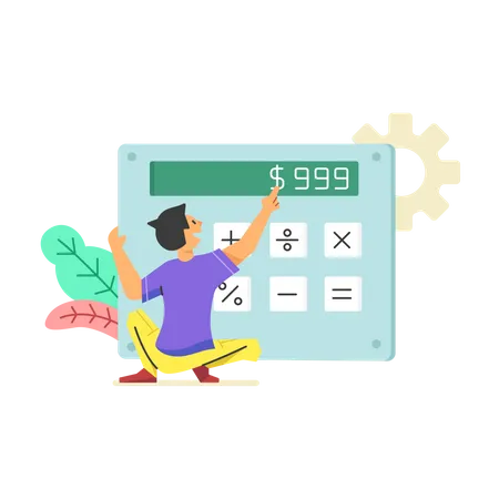 Man counting the number of shopping bills  Illustration