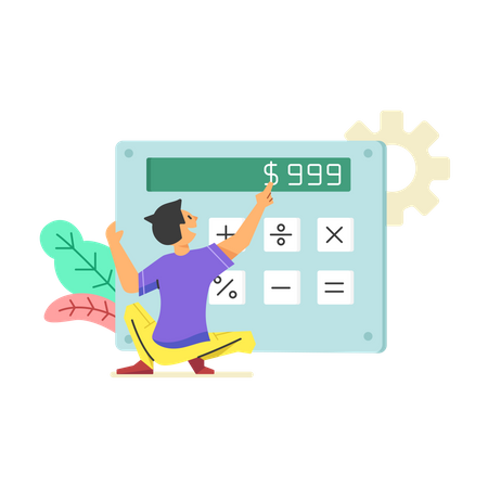 Man counting the number of shopping bills  Illustration