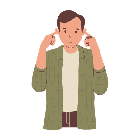 Man covered both ears with his index fingers  Illustration