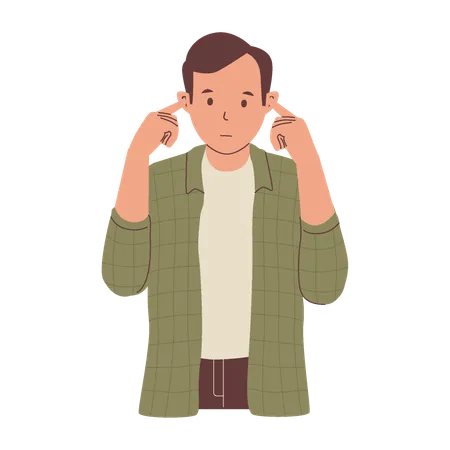 Man covered both ears with his index fingers  Illustration