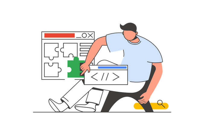 Man creates software and building programs  Illustration