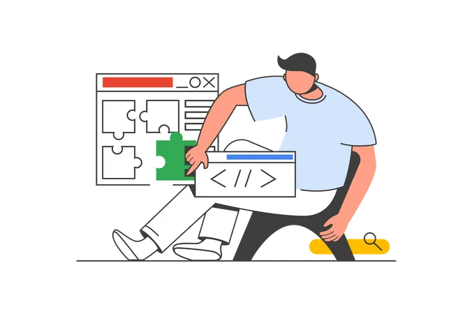 Man creates software and building programs  Illustration