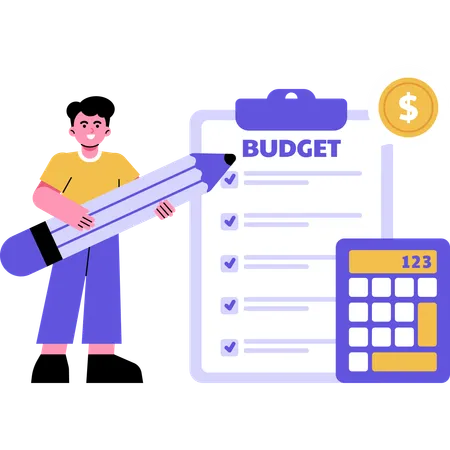 Man Creating a Budget  Illustration