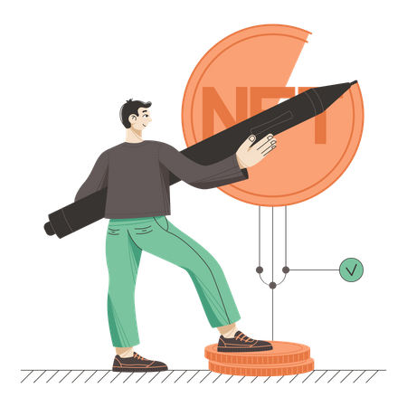 Man creating a NFT token  Illustration