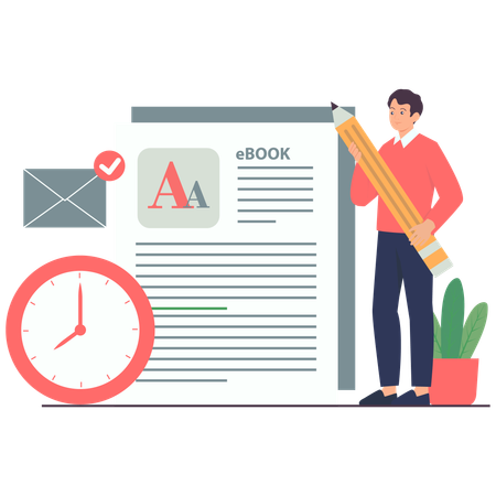 Man Creating an Ebook on Deadline  Illustration