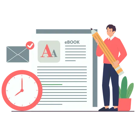 Man Creating an Ebook on Deadline  Illustration