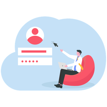 Man creating new account with login and secure password  Illustration