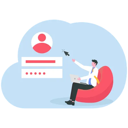 Man creating new account with login and secure password  Illustration